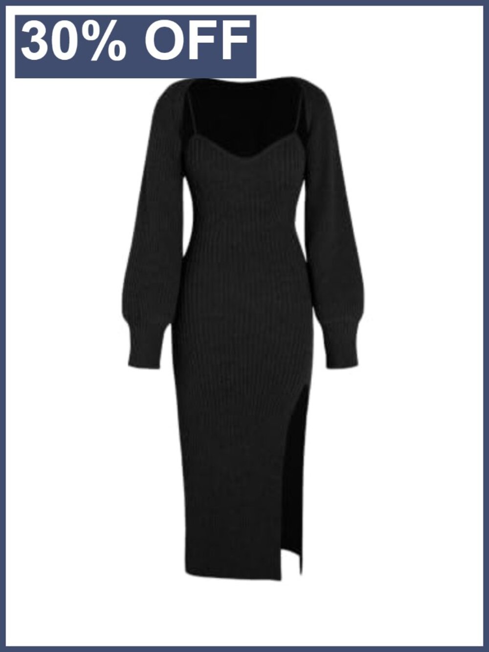2 Piece Knit Sweater Dress Set Midi Side Slit Long Sleeve Shrug